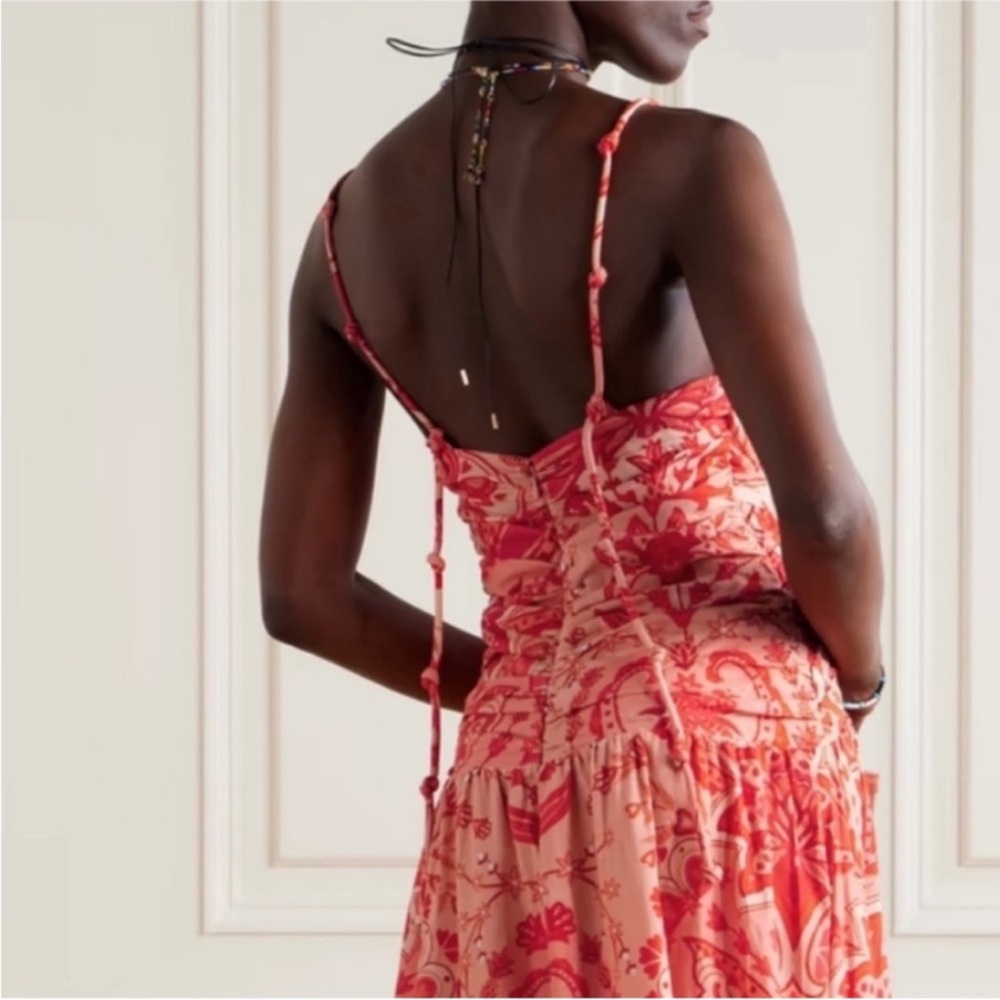 FARM RIO Jaipur Paisley Crossover Linen Blend Maxi Sundress Red Orange Sze L NWT - Picture 6 of 16